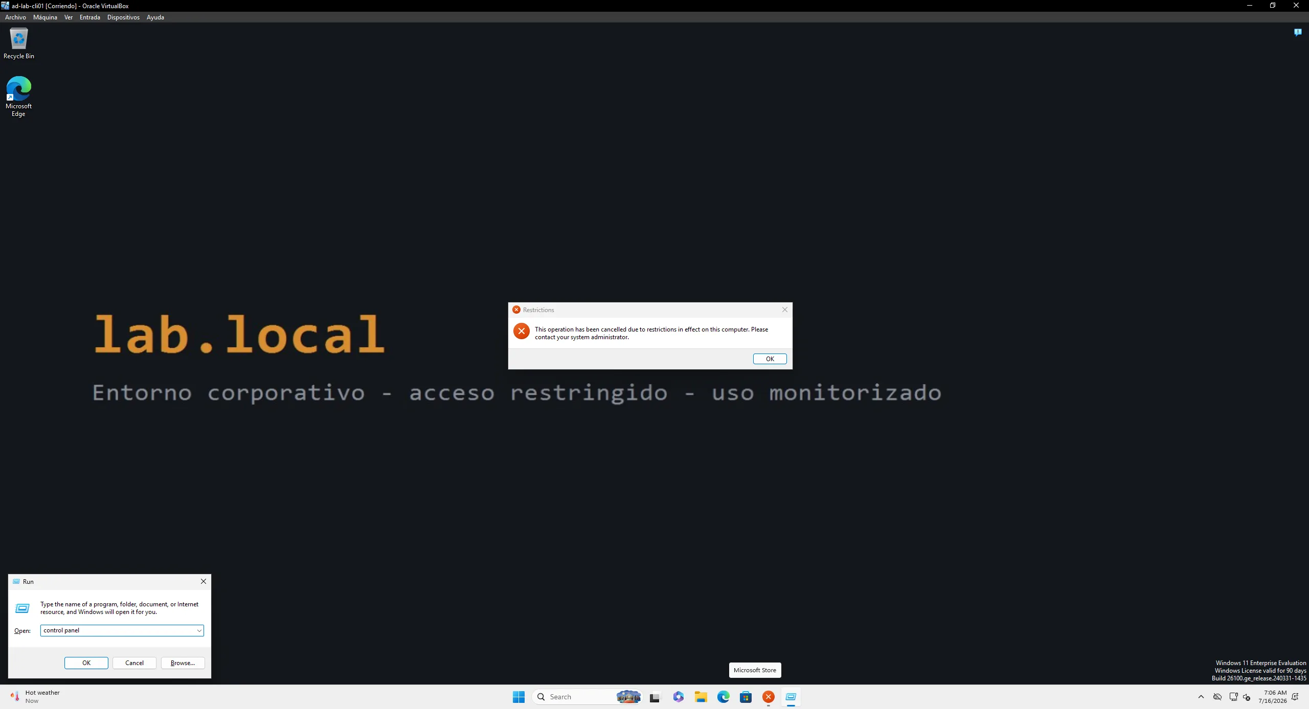 Panel de control restringido por GPO