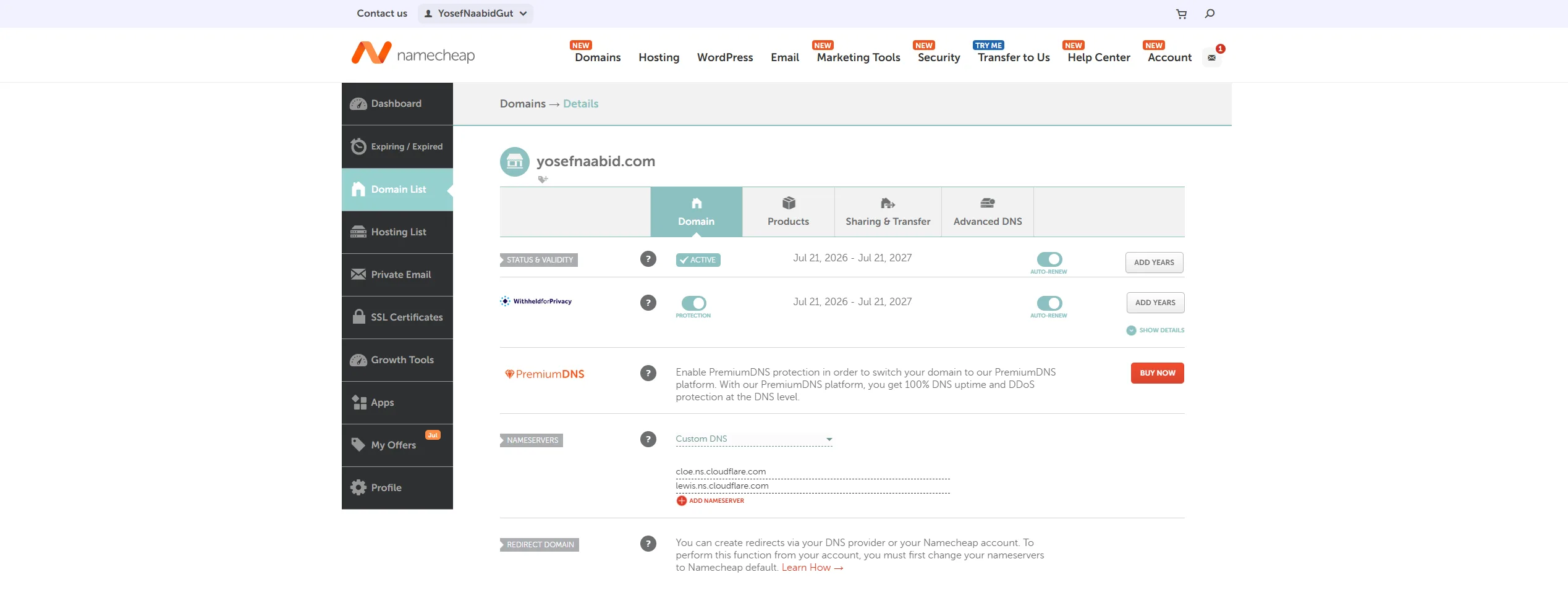 El dominio delega en los nameservers de Cloudflare desde Namecheap