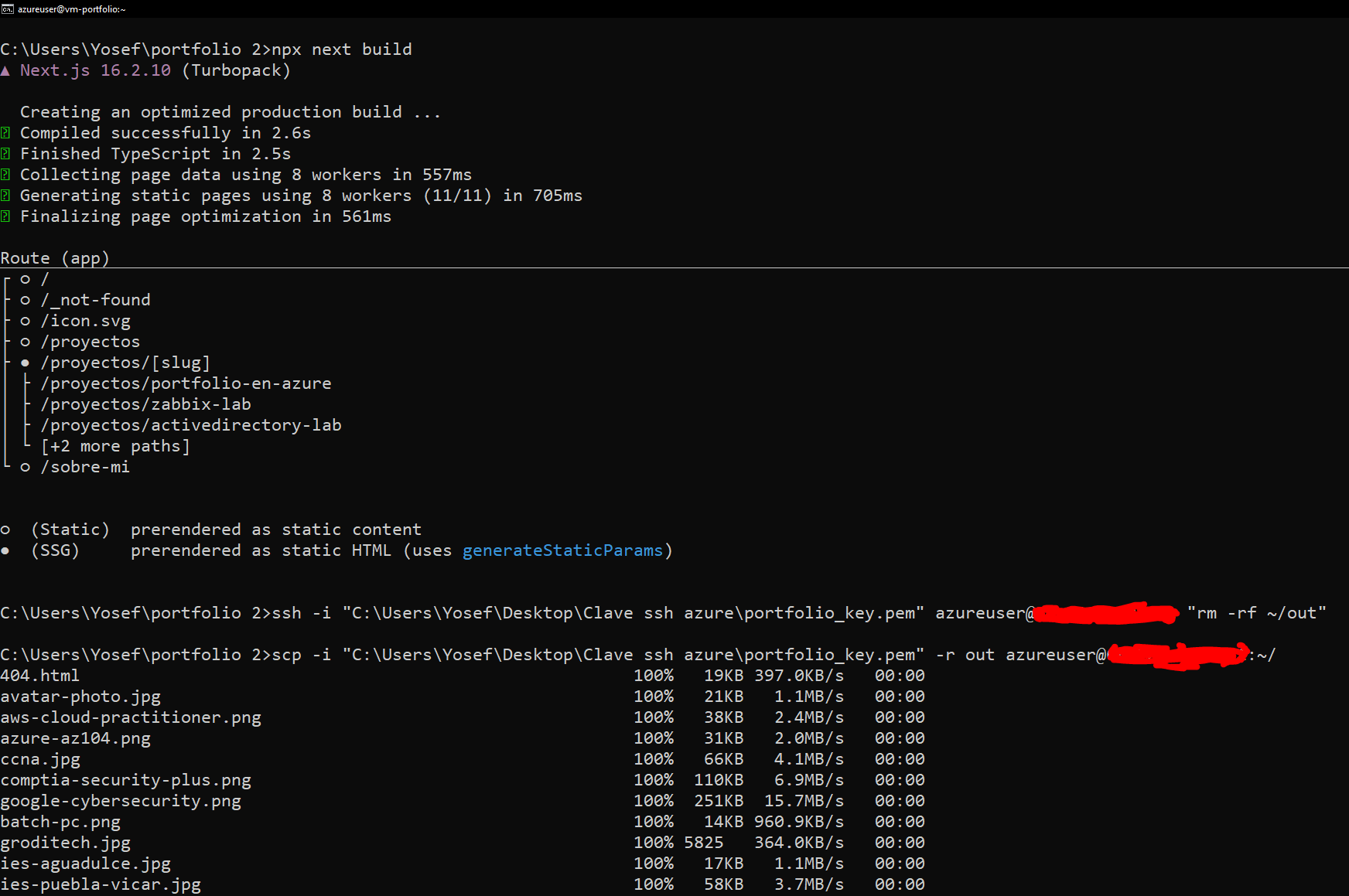 Build estático de Next y subida a la VM por scp