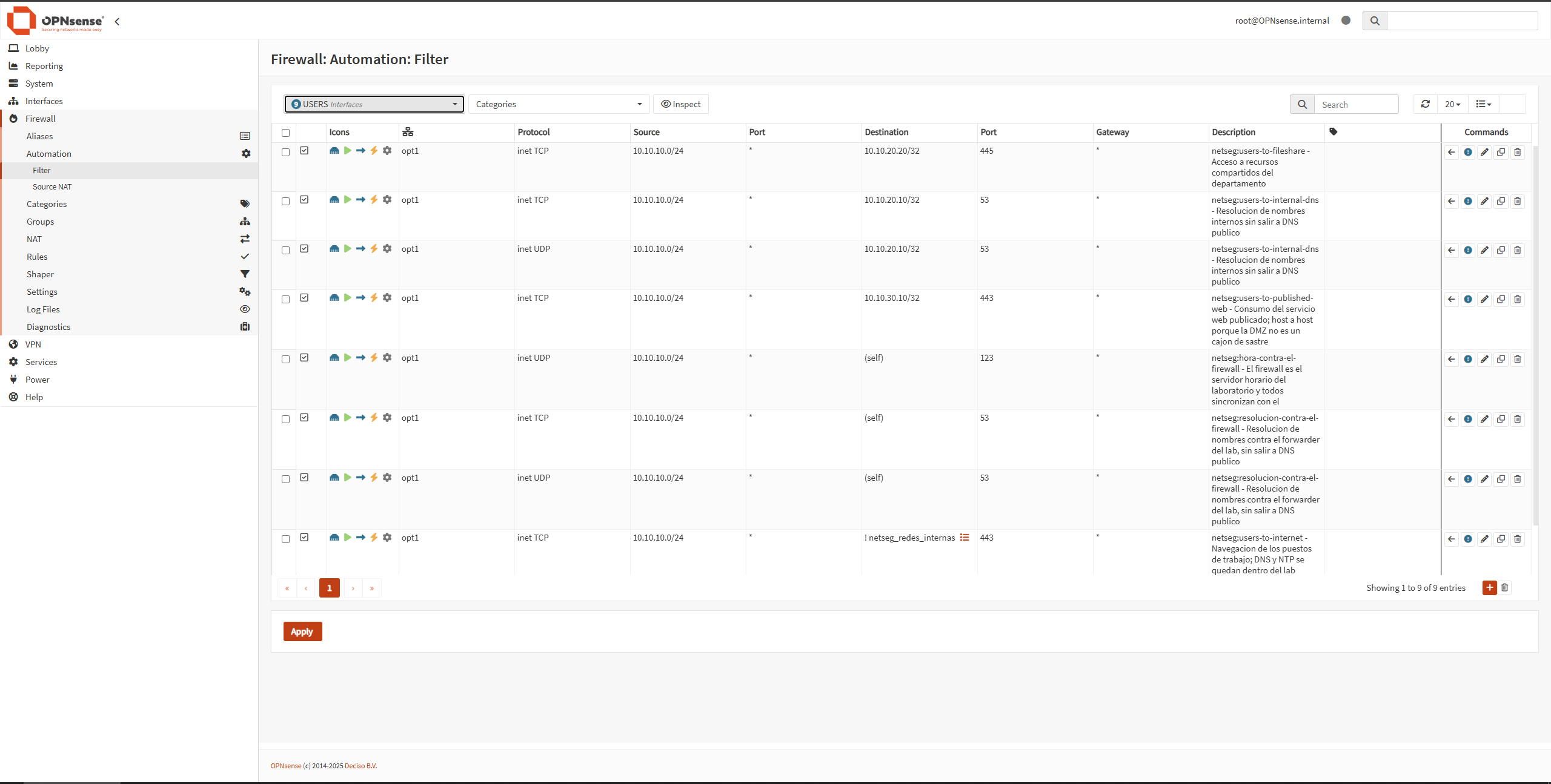The workstation segment rules, each one with its reason written in the description