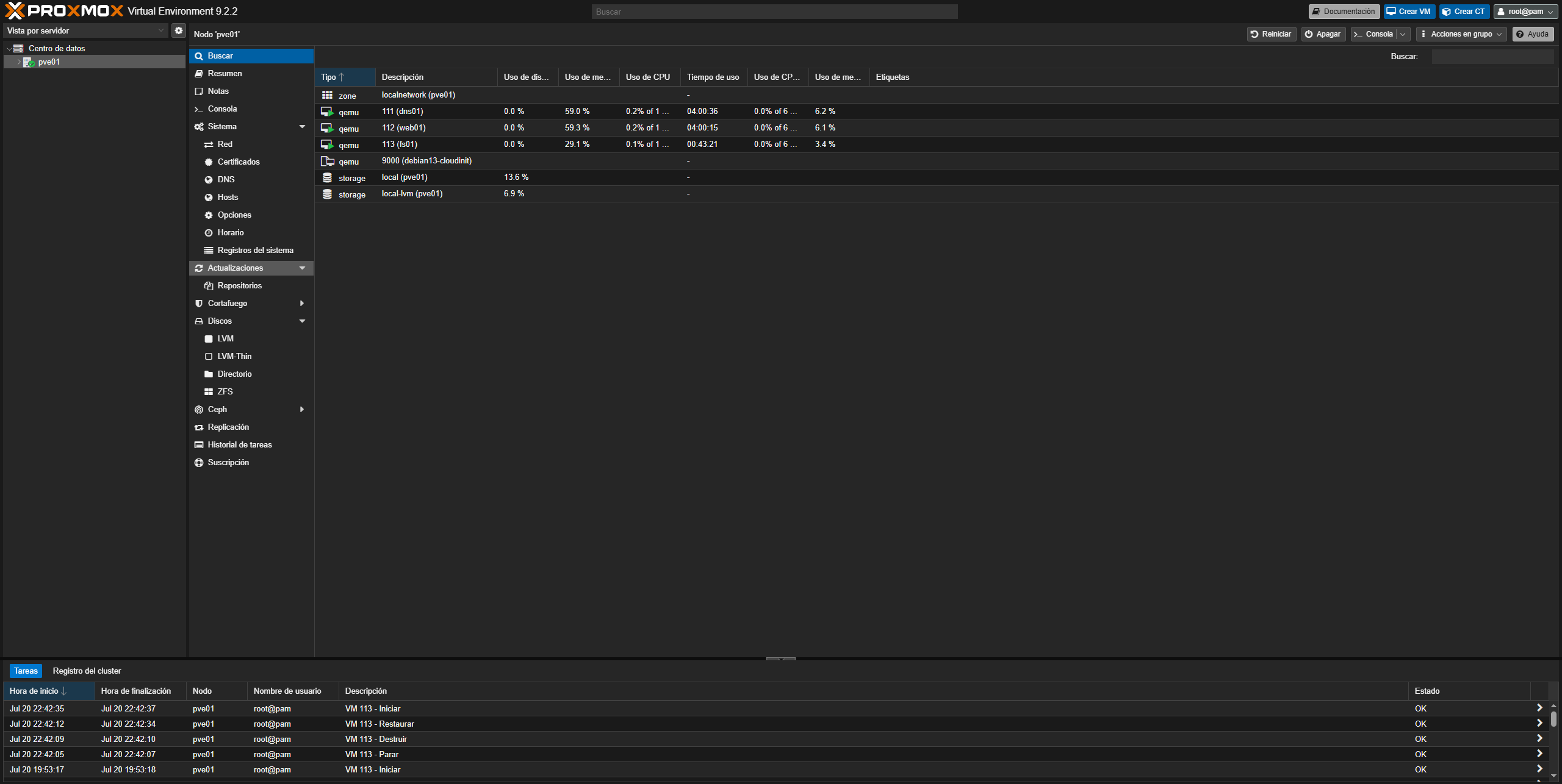Captura de Proxmox Backup Lab