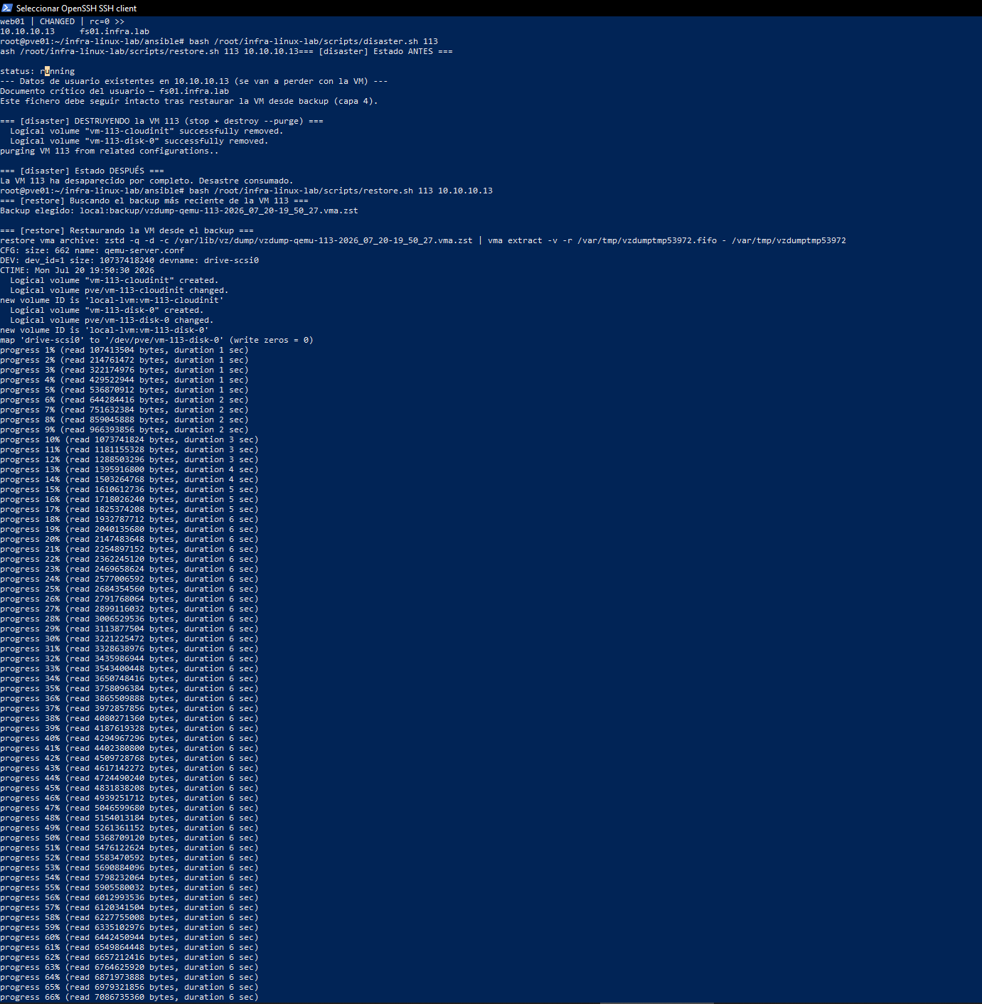 El script de desastre destruye la VM fileserver